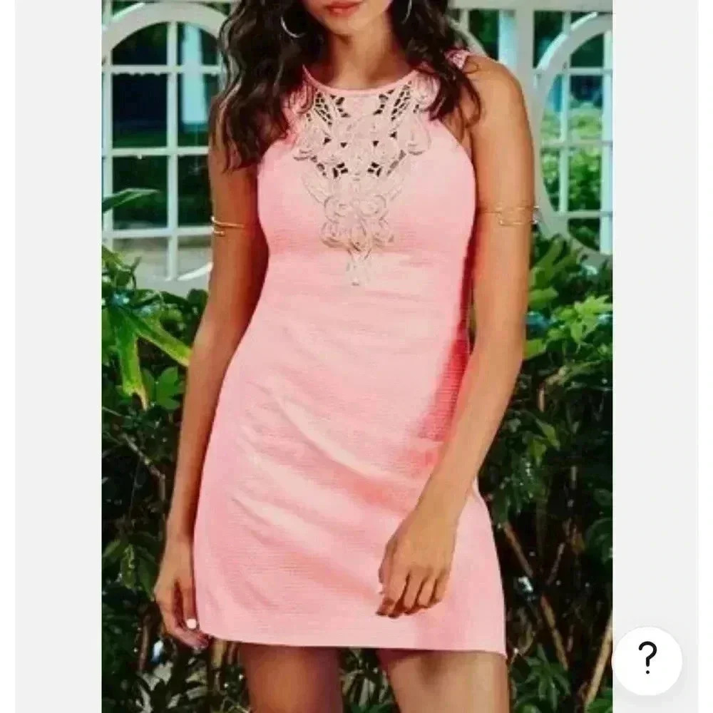 Lilly Pulitzer LARGO CUT IN SHIFT DRESS Size 6 Coral Pink with Gold​